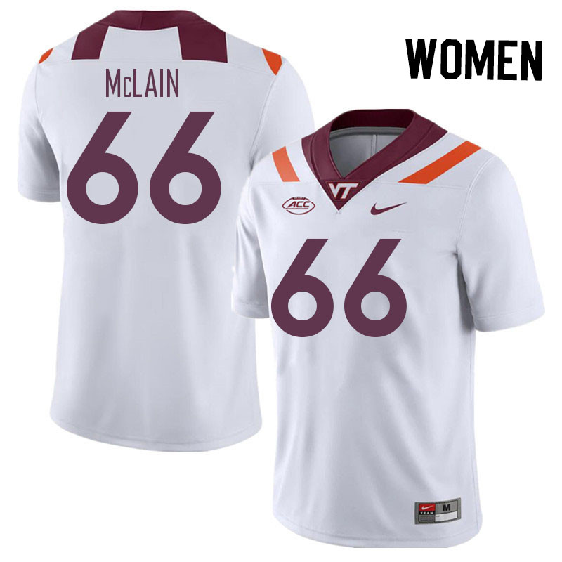 Women #66 Hunter McLain Virginia Tech Hokies College Football Jerseys Stitched Sale-White